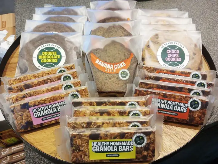Homemade cookies, banana cake and granola bars at the counter